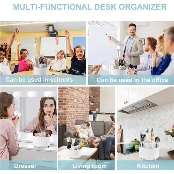 Pencil Holder For Desk,5 Slots 360°Degree Rotating Desk Organizers - Picture 5 of 7